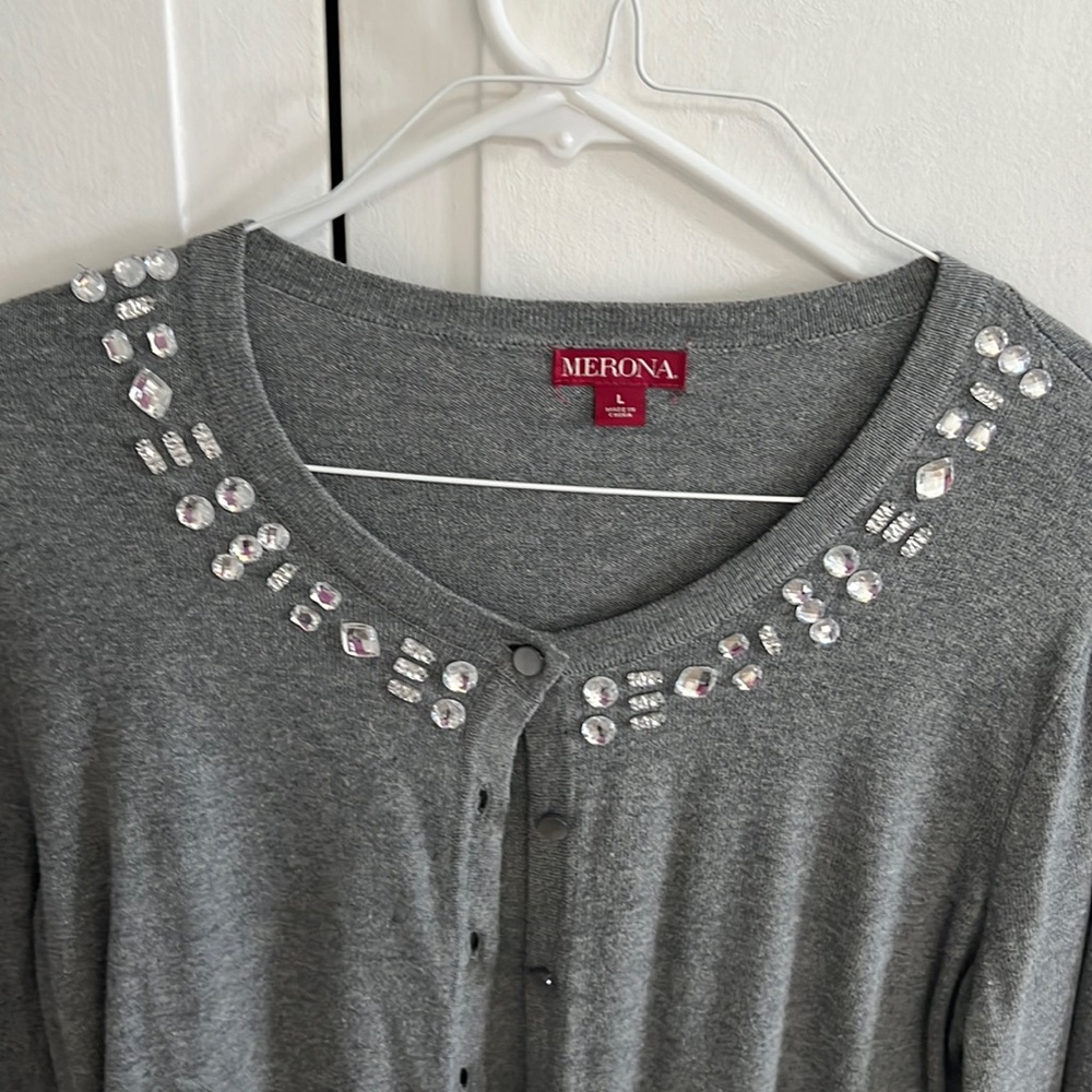Grey Lightweight Rhinestone Trim Cardigan by Merona